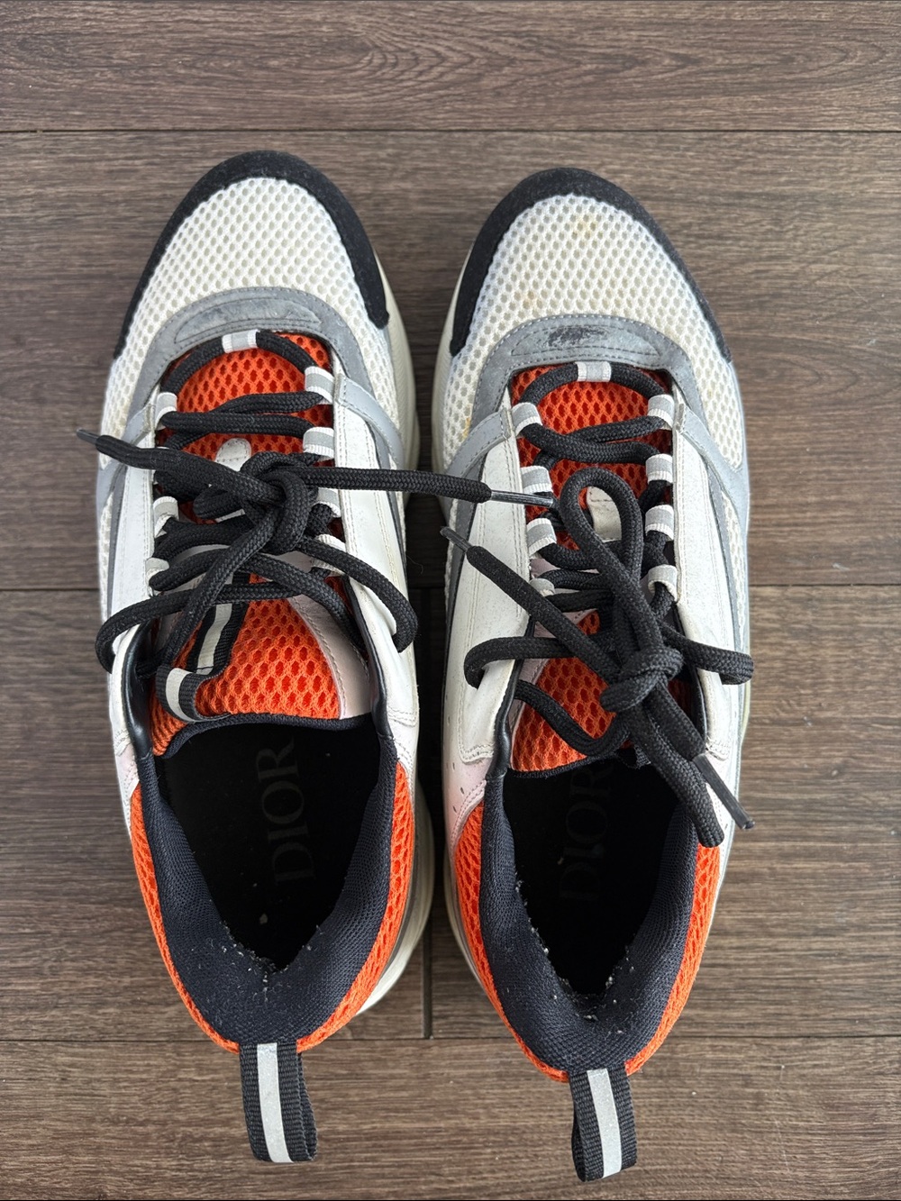 Dior Women’s Mesh & Leather Sneakers in White, Orange, Black